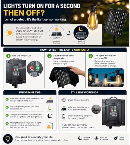 200FT Solar String Lights Outdoor Waterproof with Remote & Timer, LED Shatterproof ST38 Bulbs, USB & Solar Powered Patio Lights for Backyard, Porch, Garden, Wedding, Christmas Decor - Image 2