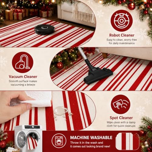 Duraaamo Red and White Striped Rug 2.3' x 3.6' for Christmas Outdoor Decor - Image 4
