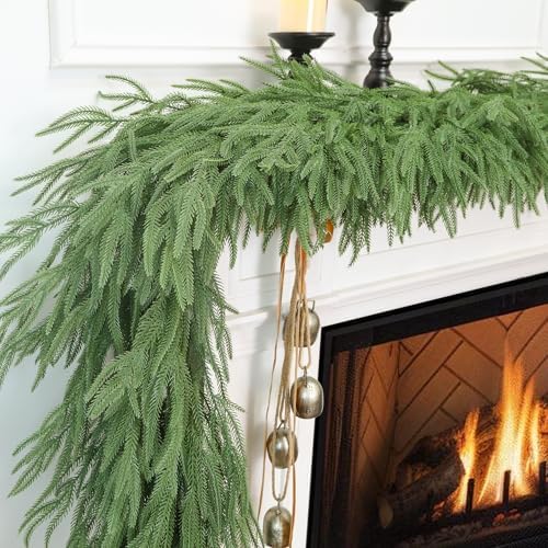 9FT Artificial Norfolk Pine Christmas Garland, Full Realistic Greenery Look by Obralitic