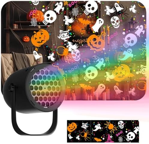 LED Halloween Projector Lamp, 16-Pattern HD Projector Light, USB-Powered mini ABS Projector, Indoor Outdoor Home Decor for Living Room Bedroom Party by GOUTOOL