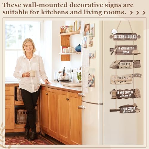 Chunful 6 Pack Kitchen Rules Signs and Decor, Rustic Wooden Hanging Kitchen Signs Wall Decor Funny Art Sign for Farmhouse Home Hotel Housewarming Gifts - Image 5