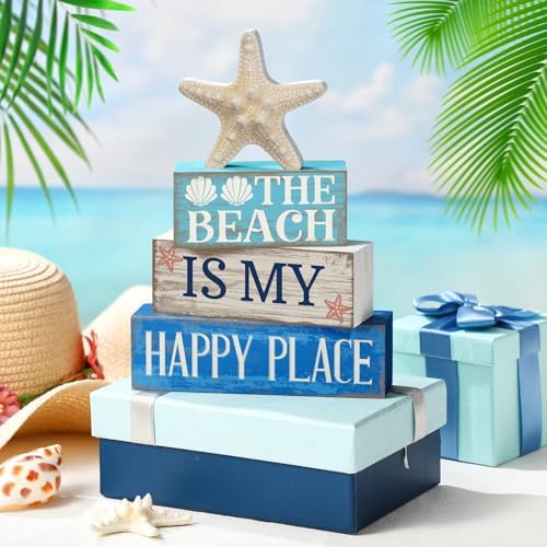Moucuny 4 Pcs Summer Beach Table Decoration, Starfish Tiered Tray Decor - Image 3
