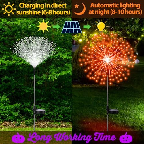 Tujoe 6 Pcs Fall Solar Firework Stake Lights 180 LED 8 Modes - Image 5
