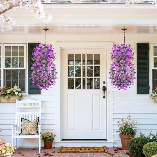 Artificial Fake Hanging Flowers for Outdoors 2PCS (Purple Deep Purple) - Image 5