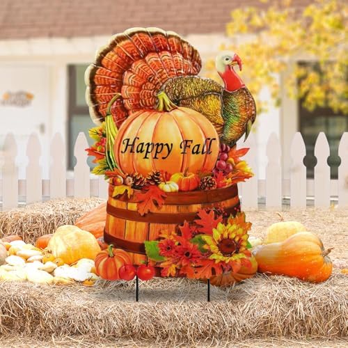 Thanksgiving Outdoor Decorations,Metal Turkey Garden Stakes Fall Yard Signs by HomeGardenDecorations