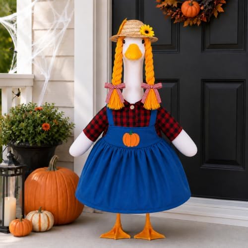 Fall Porch Goose Outfits Pumpkin Dress for 23" Plastic Cement Porch Goose Statue for Harvest Autumn Girl Outdoor Garden Patio Yard Lawn Art Decoration - Image 6