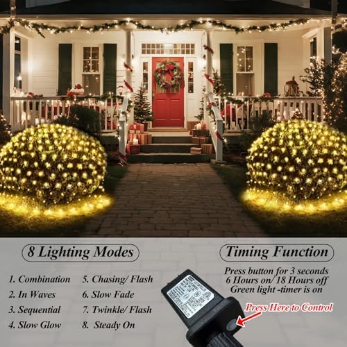 OYCBUZO 360LED Net Lights, 21ft x 5ft Connectable Christmas Outdoor Mesh Lights with Timer & 8 Lighting Modes, Waterproof String Light Plug in for Xmas Tree Bushes Garden Holiday Party - Warm White - Image 2