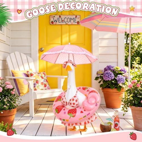 Summer Porch Goose Outfits for 23'' Geese Statue,Strawberry - Image 4