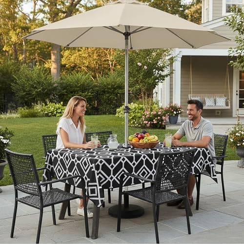 LUSHVIDA Moroccan Outdoor Tablecloth with Umbrella Hole, 60x120 Inch Black - Image 2