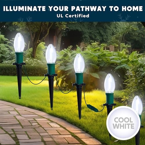 Joiedomi Christmas C9 Pathway Lights Outdoor Decorations 24 Packs, 30.75ft Xmas White Pathway Marker String Lights for Holiday Waterproof Outside Yard Garden, Party, Walkway Decor - Image 6