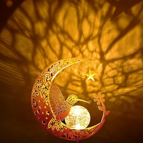 Solar Garden Decor Outdoor Statue, Moon Fairy Garden Figurines with Hummingbird Design for Mom Women Grandma Solar Stake Lights for Patio, Yard, Lawn, Pathway (Warm White) - Image 3