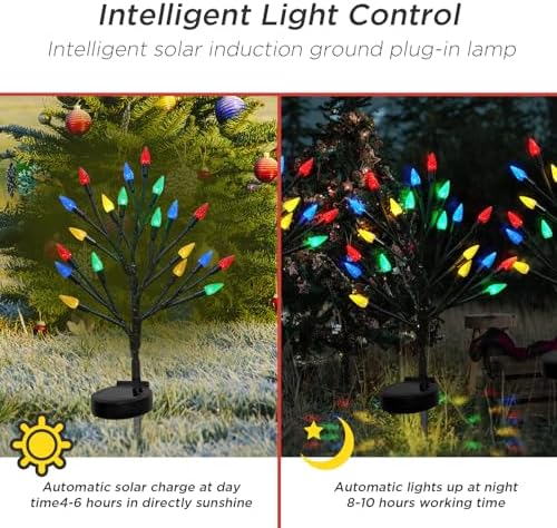 Christmas Outside Decorations Solar Pathway Lights-2PACK 40LED Multicolor C6 Strawberry Lights Xmas Decor,Outdoor Solar Christmas Lights for Garden Yard Path Party Decor - Image 6