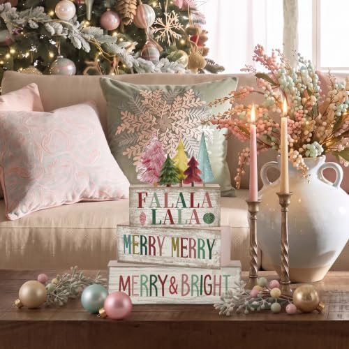 Moucuny 4 Pcs Christmas Table Decorations FA La La Wooden Christmas Tree - Image 3