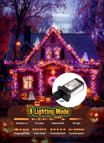 Outdoor Halloween Lights, 39Feet 100 LED Mini Lights with 8 Lighting Modes, Connectable Halloween String Light Plug in for Garden Patio Party Haunted House Ghost Holiday Decoration, Orange & Purple - Image 2