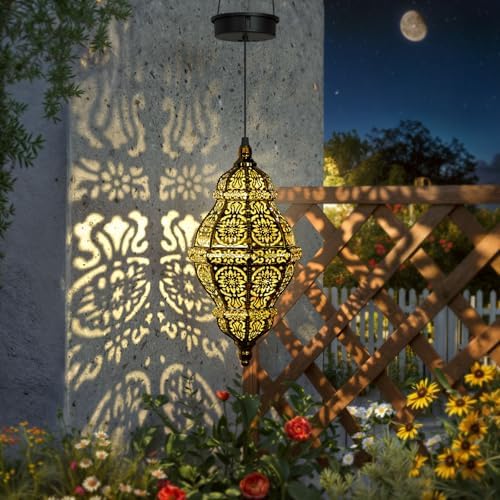 Twinkya Hanging Solar Lights Outdoor Garden Decor, Decorative Waterproof Plastic Moroccan Solar Lantern Lamp, Outside Decorations for Patio Yard Porch Backyard Decor, Gardening Gifts for Women Mom - Image 3