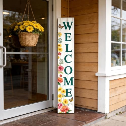 Welcome Sign for Front Door, Spring Flower 47"X8" White - Image 5
