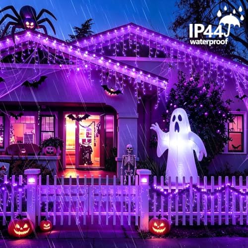 YEGUO 33ft 400 LED Purple Icicle Christmas Lights Outdoor Waterproof, 80 Drops Icicle Light Connectable, 8 Modes Christmas Lights Indoor with Memory Timer - Image 6