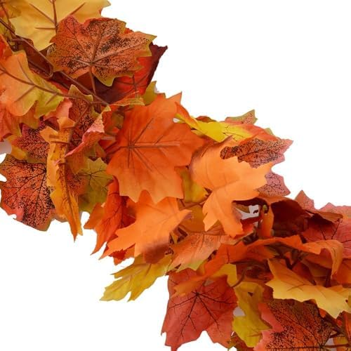 3pack Fall Garland Maple Leaf Garland 5.9Ft/Piece Fall Maple Leaves Garlands Thanksgiving Indoor Home Decor (3 Pcs) - Image 3