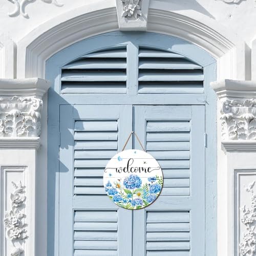 JarThenaAMCS Hydrangea Welcome Door Sign Wooden Floral Hanging Decor Spring Summer Wildflower Wreath Flower Door Hanger for Indoor Outdoor Porch Wall - Image 3
