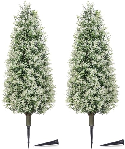 PATIO CHOICE 3ft Artificial Topiary Trees with Ground Spike Set of 2 Outdoor Faux Plants Realistic Faux Bushes and Shrubs Decorations for Outdoor Front Porch Garden by LittleBeaver