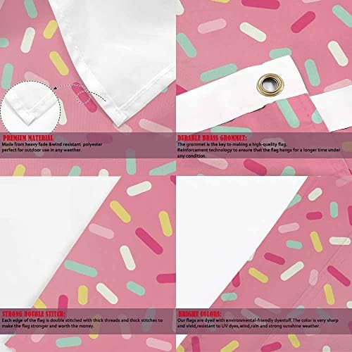 Yekiua Donut Glaze Flag 3X5 Ft Colorful Ice Cream Topping Sprinkles UV Protected Banner Outdoor Indoor Flag With Brass Grommets, Vivid Color Pink - Image 4