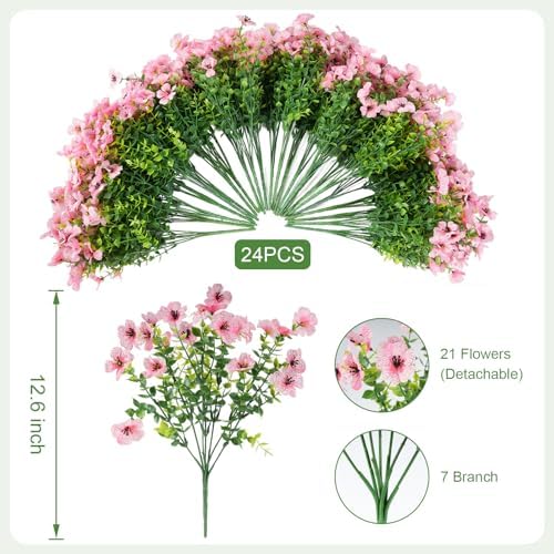 24 Bundles Artificial Flowers for Outdoor Realistic Faux Flower Spring Summer Garden Home Decoration, Hanging Daisy with Eucalyptus Leaves Fake Plants Greenery Balcony Porch Patio Front Door Decor - Image 2