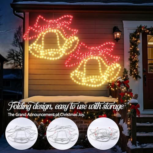 Jyoiat 33-Inch Christmas Bell Lights Outdoor with Timer Wall Hanging Decor - Image 4