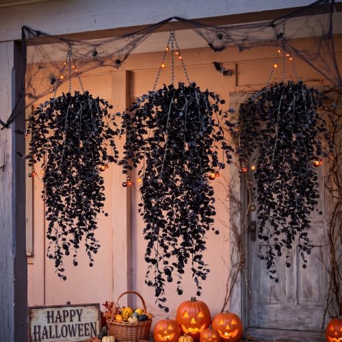 6 Pcs Halloween Artificial Hanging Flowers Outdoor, Black by FineCheer