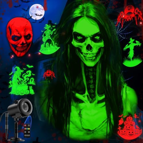 12 in 1 Halloween Projector Outdoor - 3D Dynamic Halloween Decorations,Clearer Skull/Spider/Pumpkin/Witch Cauldron HD Patterns,Holiday Lights for Window Garage Door Cover by Nagudenfo