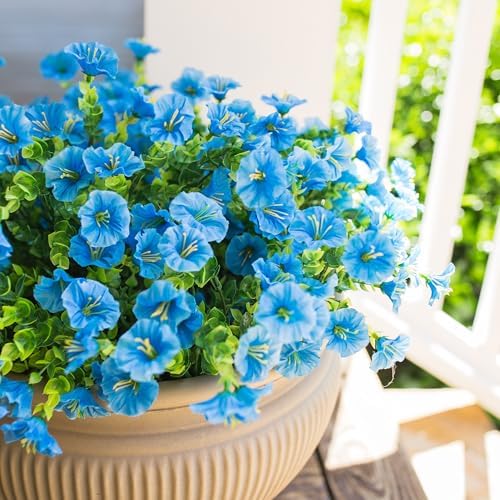 HyeFlora Artificial Fake Outdoor Flowers Plants for Spring Summer Decor, 12 Bundles Outside Silk Blue Morning Glory UV Resistant Look Real Faux Flowers for Front Door Patio Porch Yard Window Balcony - Image 3