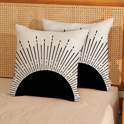 Summer Pillow Covers 18x18 Inch Set of 2 Black Sunshine Decorations Outdoor Throw Pillows Boho Summer Sunset Sun Pillowcase Linen Decor Farmhouse Lumbar Cushion Case for Couch Home Sofa - Image 3