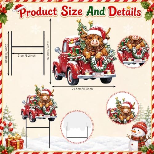 Amyhill Christmas Highland Cow Truck Outdoor Yard Decorations - Image 3