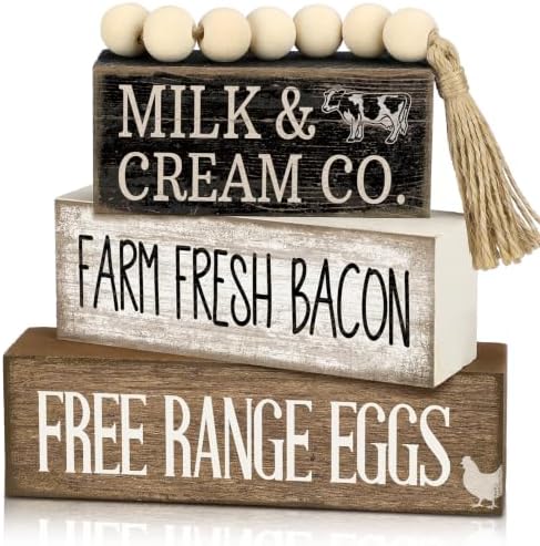 Moucuny 4 Pcs Farm Fresh Farmhouse Table Decor Rustic Stacked Wooden Sign by Moucuny