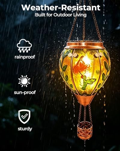Glass Hot Air Balloon Solar Lantern with Flickering Flame Light - Image 6