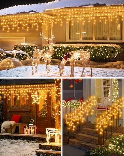 Christmas Lights Outdoor, 53 FT 486 LED Christmas Light for Outside, Timer & Memory, Plug in 8 Modes Hanging Fairy Light with 108 Drops for House Eaves Yard Patio Holidays Decorations, Warm White - Image 5
