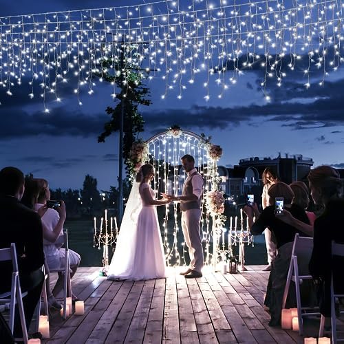 White Christmas Lights Outdoor, 49FT 480 LED Ice Lights for Outside with 90 Drops Clear Wire 8 Modes Timer, Plug in Waterproof for Holiday Eaves Yard Roof Party Christmas Decoration - Image 6