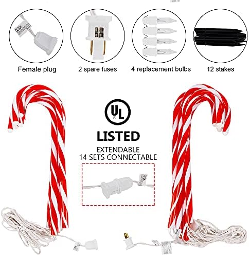 Biswing Christmas Outdoor Candy Cane Lights, 12 Pcs Christmas Pathway Markers with 72 Count Warm White Lights, Connectable for Indoor Outdoor Holiday Walkway Patio Garden Ornament - Image 5