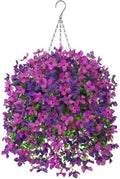 INXUGAO Artificial Hanging Flowers Plants with Basket for Outdoors, Realistic Faux Silk Daisy Flower Eucalyptus for Spring Decor, UV Resistant Fake Plants for Porch Patio Yard Balcony, Violet by INXUGAOArtificialFlowers