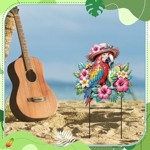 Amyhill Tropical Outdoor Decor 2026vbs Parrot Metal Garden Stakes 25 Inch Jungle Leaves Welcome Yard Signs Decorative Garden Stakes for Patio Lawn Walkway Backyard Porch Luau Rainforest Party Supplies - Image 6