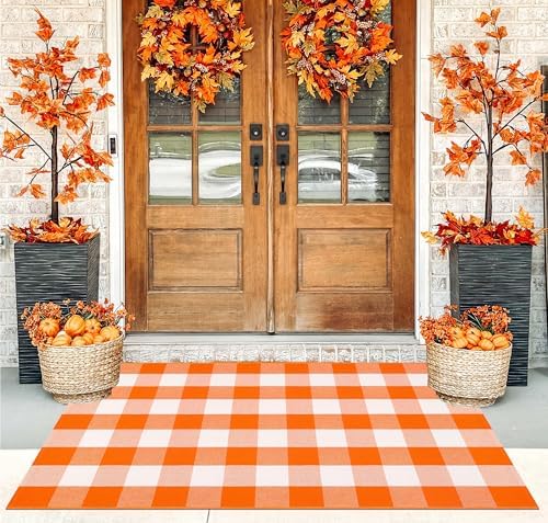 Orange and White Outdoor Rug 3'x5',Farmhouse Halloween Front Porch Rug - Image 6