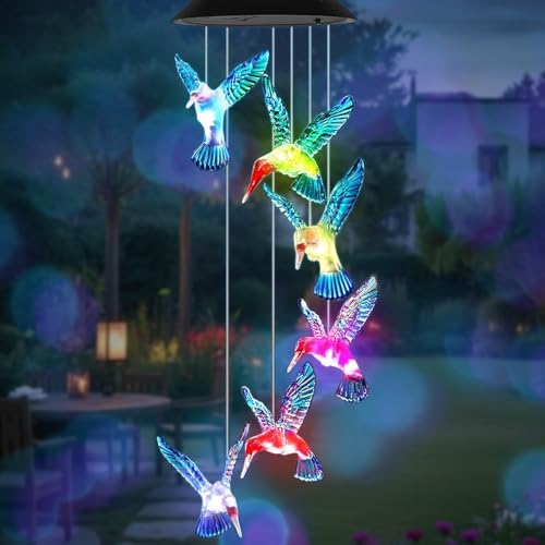 Solar Hummingbird Wind Chimes for Outside,Hummingbird Gift for Mom Grandma Girls,Waterproof Outdoor Solar Powered Lights for Garden Patio Yard Home Decor - Image 4
