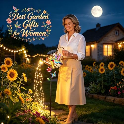 Solar Watering Can with Cascading Lights Outdoor Hummingbird Garden Decor - Image 2