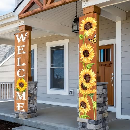 BlissYard Welcome Spring Summer Floral Porch Sign Sunflower Banner Door Sign Decorations Hanging Door Banner Spring Summer Decorations for Front Door Indoor Outside Home Yard Porch Wall Decor - Image 3