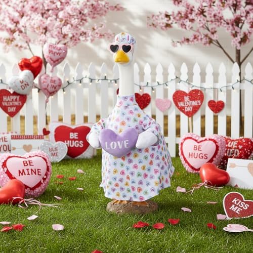 Cutecrop Valentine Porch Goose Outfits for 23" High Cement or Plastic Patriotic Pink Heart Goose Outfit Romantic Valentines Clothes Costume for Lawn Outdoor Yard Garden Outdoor Decor (Pink Plush) - Image 2
