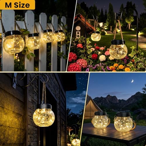 ROSHWEY 4 Pack M Size Solar Lantern Gifts for Women, Hanging Garden Decor Solar Lights Outdoor Waterproof with 15 LED for Halloween Christmas Easter Gift - Image 3