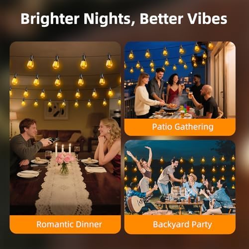 Outdoor Patio String Lights 50ft: S14 LED Shatterproof Bulbs 3 Modes Button Control - Waterproof Connectable Hanging Lights - Garden Backyard Yard Gazebo Porch Party Decorative - Image 5