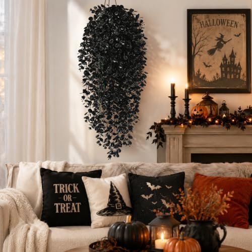 Waipfaru 4Pcs Artificial Hanging Plants, Black Halloween Wall Decor - Image 4