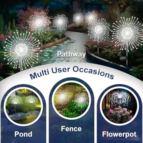 Solar Garden Lights Outdoor, 2 Pack 120 LED Twinkling Firework Lights Decorative with 2 Modes, Outdoor Waterproof Solar Starburst Light for Outside Yard Pathway Garden Decor, White - Image 5