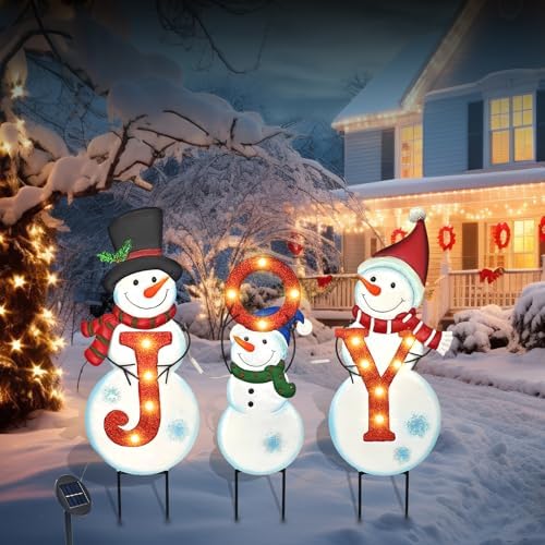 BRIGHTDECK 3 Pack Christmas Snowman Yard Signs Outdoor Decorations - Image 6