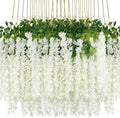 36Pcs Artificial Wisteria Flowers 3.6 Feet/Piece White Dense Artificial Fake Wisteria Vine Ratta Hanging Garland Silk Flowers String Home Party Wedding Decor(White-Dense) by HanYun